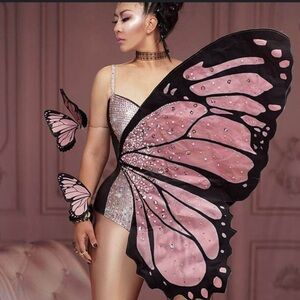 Costume Pink Butterfly Wing bodysuit Sz M